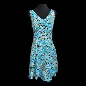 Tristan & Iseut Blue Floral V-Neck A-Line Sundress With Dropped Waist Size 4